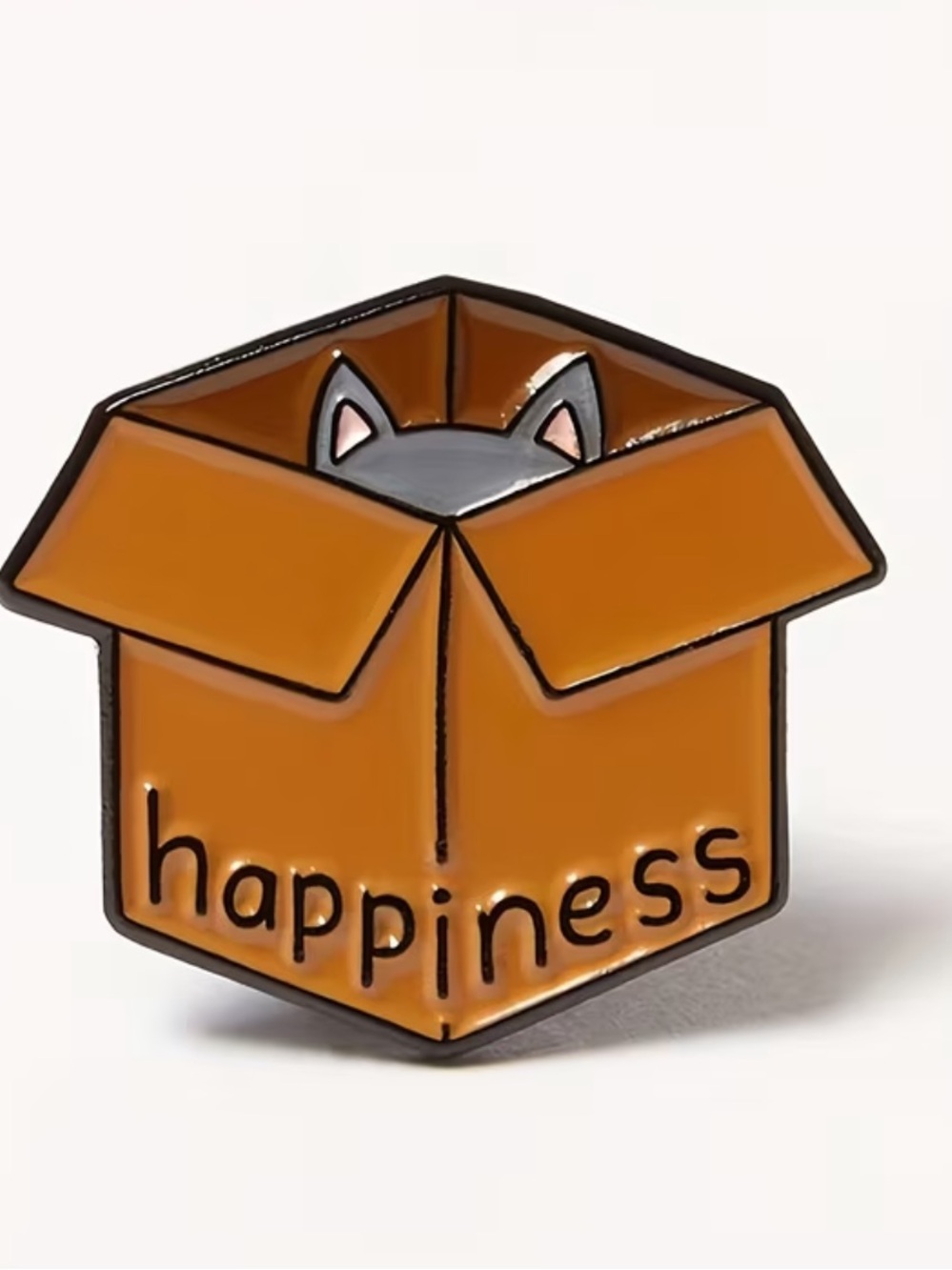 Happiness Cat in Box Enamel Pin - Orange